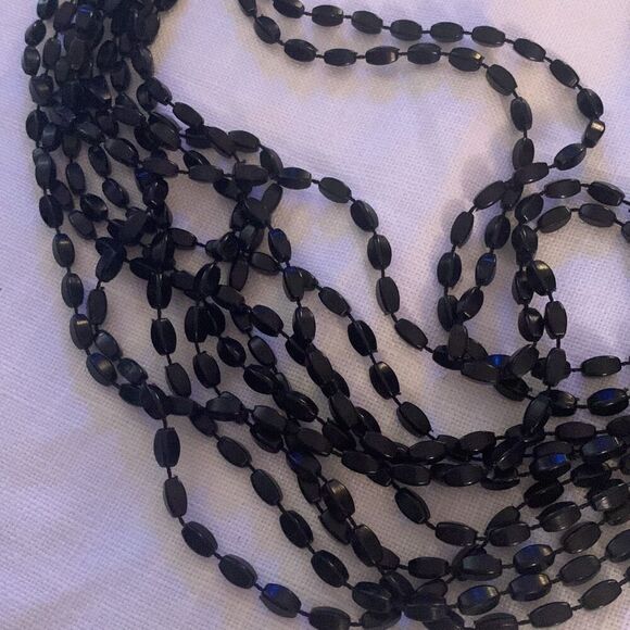 Vintage MCM Whimsigoth Black Beaded Multi Strand Necklace 25” - Picture 4 of 16